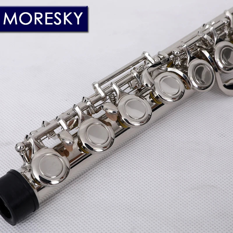 MORESKY 16 Close Holes C Key Flute Instrument Cupronickel Nickel Plated Concert Flute with E key