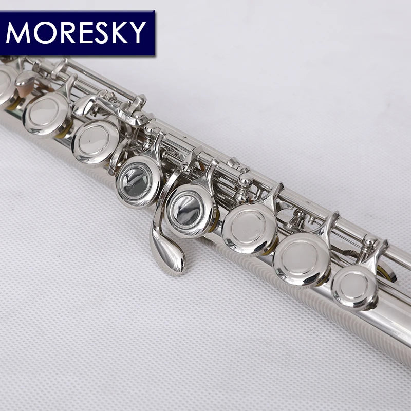 MORESKY 16 Close Holes C Key Flute Instrument Cupronickel Nickel Plated Concert Flute with E key