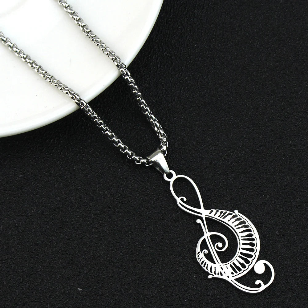 Music Note Treble Clef Chain Necklace for Women Men Stainless Steel Musical Symbol Jewelry colar de musica N1122