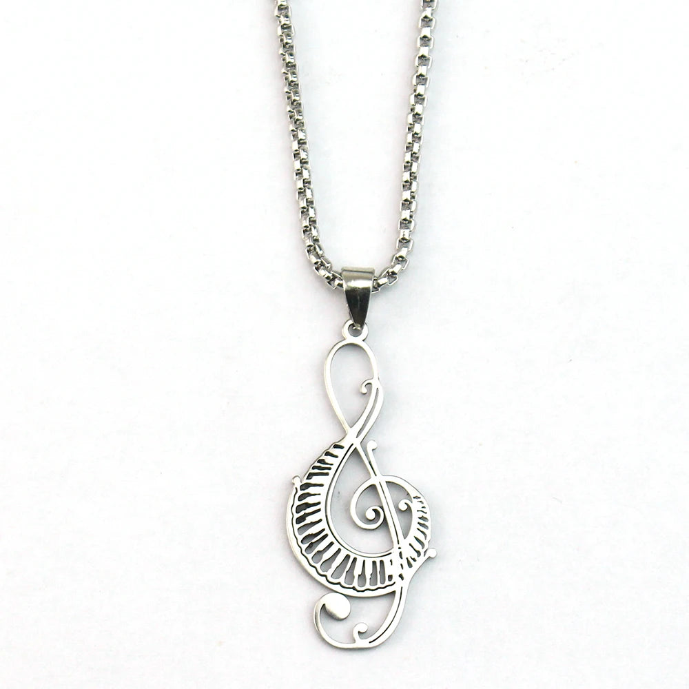 Music Note Treble Clef Chain Necklace for Women Men Stainless Steel Musical Symbol Jewelry colar de musica N1122