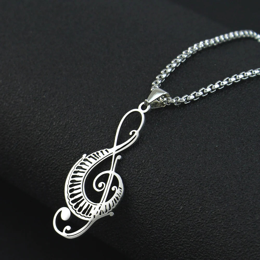 Music Note Treble Clef Chain Necklace for Women Men Stainless Steel Musical Symbol Jewelry colar de musica N1122